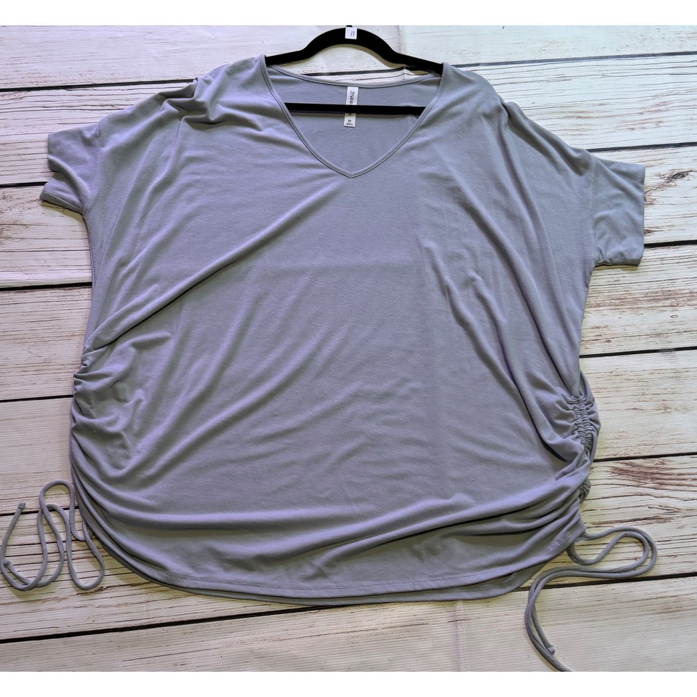 Zenana Premium Lavender V-Neck Side Cinched Ruched Top Plus Size 3X Short Sleeve